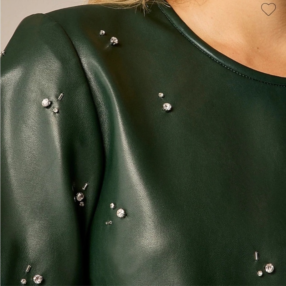 J Crew Collection mini dress in army green embellished faux leather NEW size 0 - Picture 3 of 13